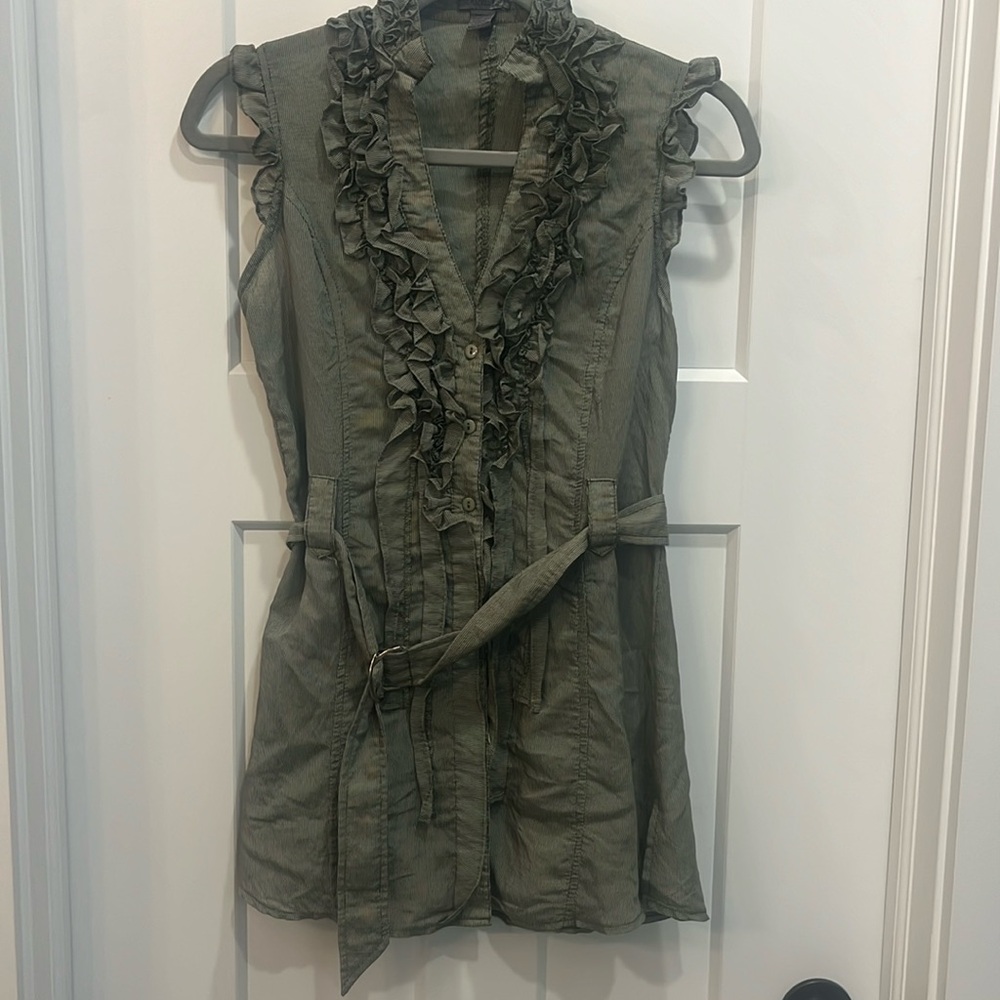 Poetry Clothing sleeveless belted v neck ruffle shirt‎